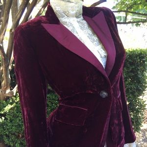 BCBG Burgundy Velvet & Satin Blazer Jacket S